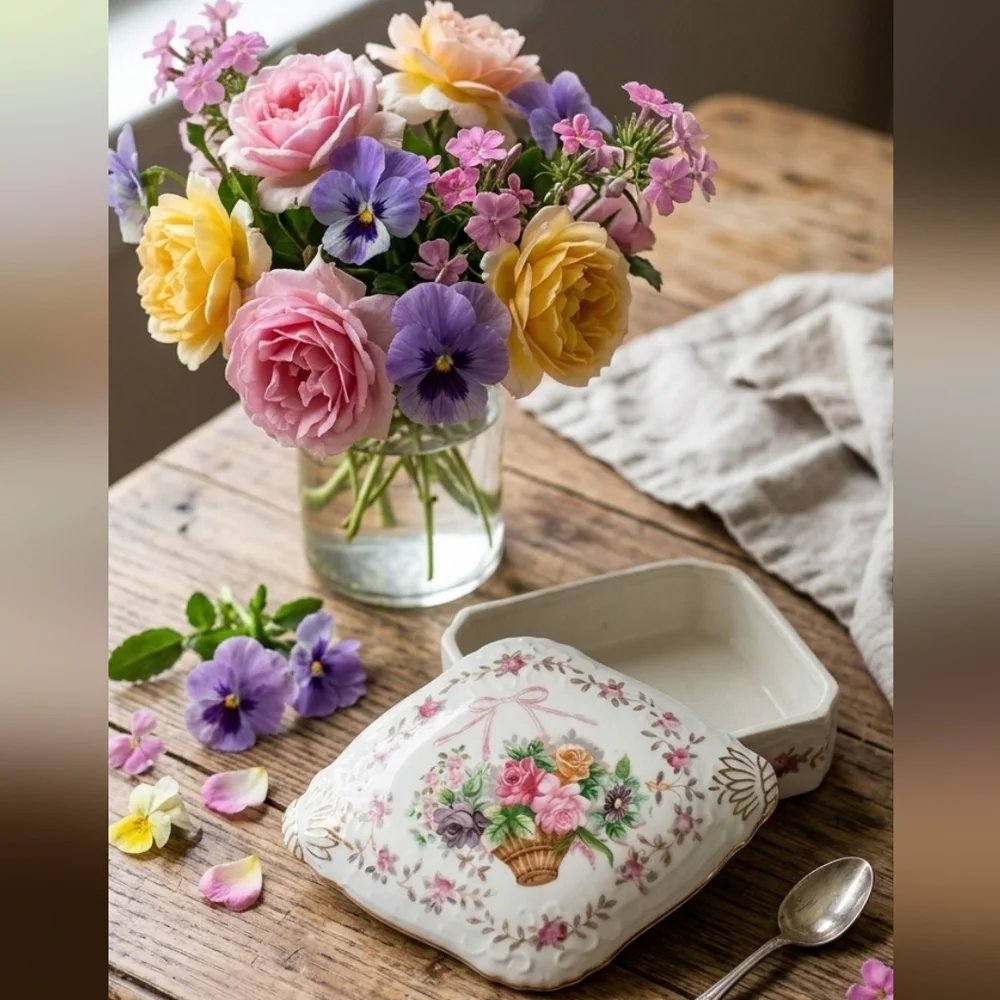 Vintage 50s Floral Trinket Box